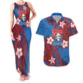 Personalised Newcastle Knights Couples Matching Tank Maxi Dress and Hawaiian Shirt Polynesian Tribal Pattern With Rugby Knight Mascot Art