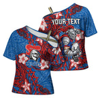 Personalised Newcastle Knights Cross Shoulder Shirt Polynesian Tribal Pattern With Rugby Knight Mascot Art
