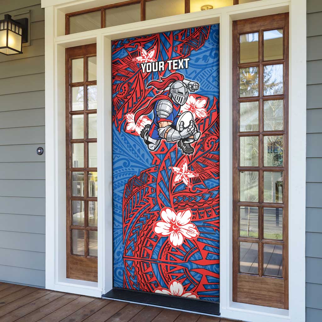 Personalised Newcastle Knights Door Cover Polynesian Tribal Pattern With Rugby Knight Mascot Art