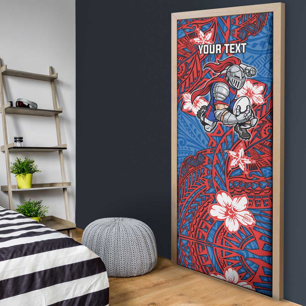 Personalised Newcastle Knights Door Cover Polynesian Tribal Pattern With Rugby Knight Mascot Art