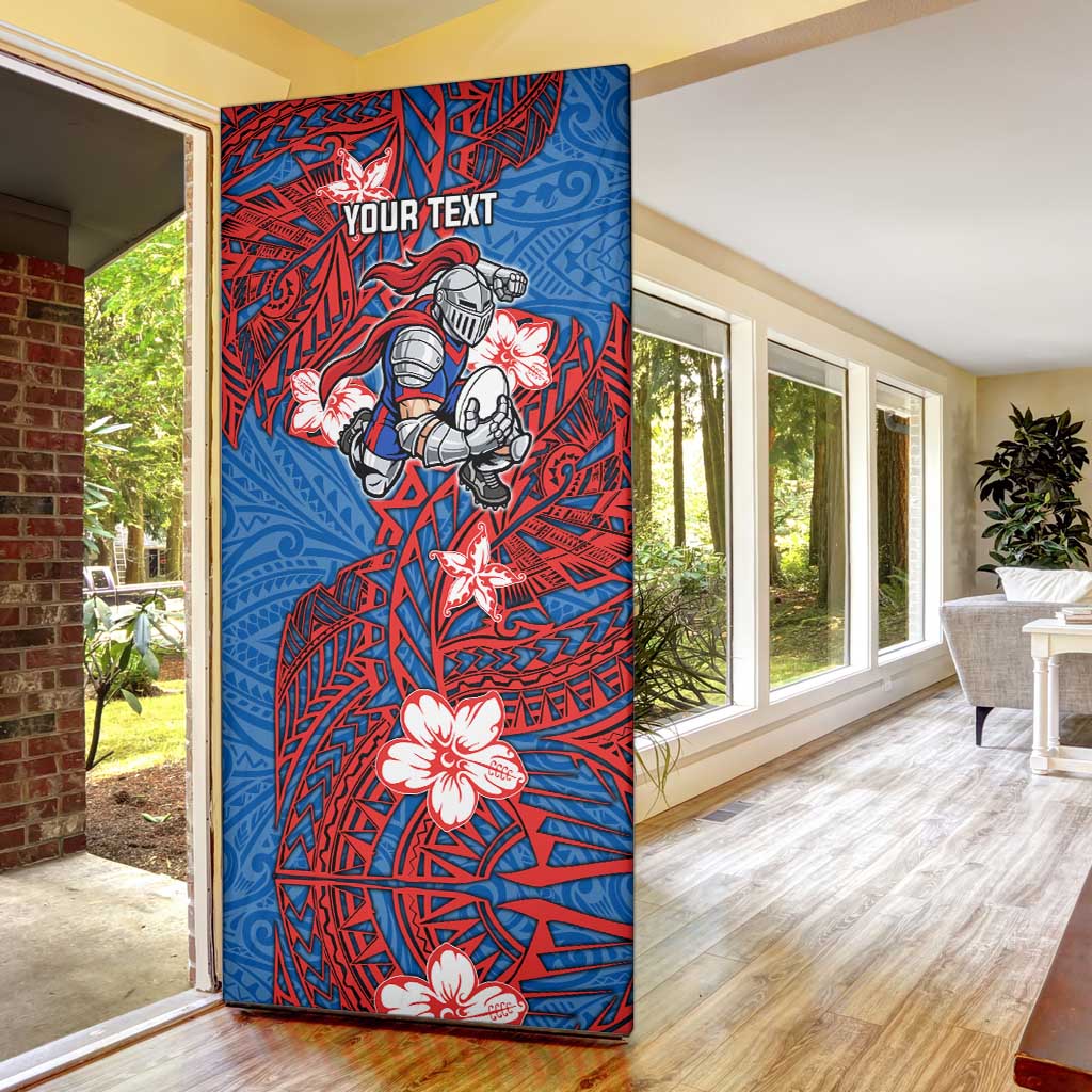 Personalised Newcastle Knights Door Cover Polynesian Tribal Pattern With Rugby Knight Mascot Art