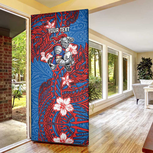 Personalised Newcastle Knights Door Cover Polynesian Tribal Pattern With Rugby Knight Mascot Art