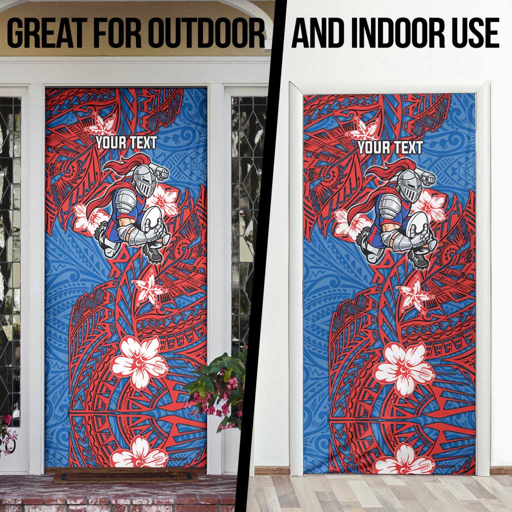 Personalised Newcastle Knights Door Cover Polynesian Tribal Pattern With Rugby Knight Mascot Art