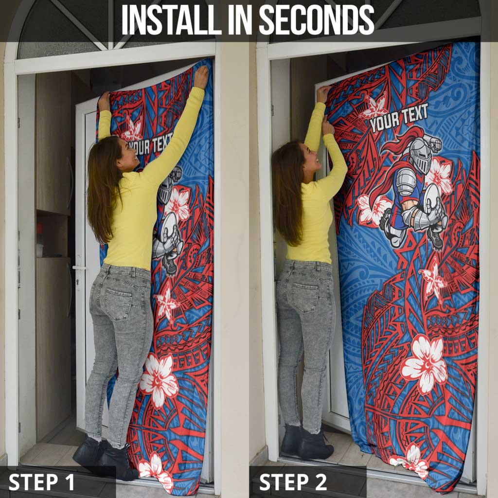 Personalised Newcastle Knights Door Cover Polynesian Tribal Pattern With Rugby Knight Mascot Art