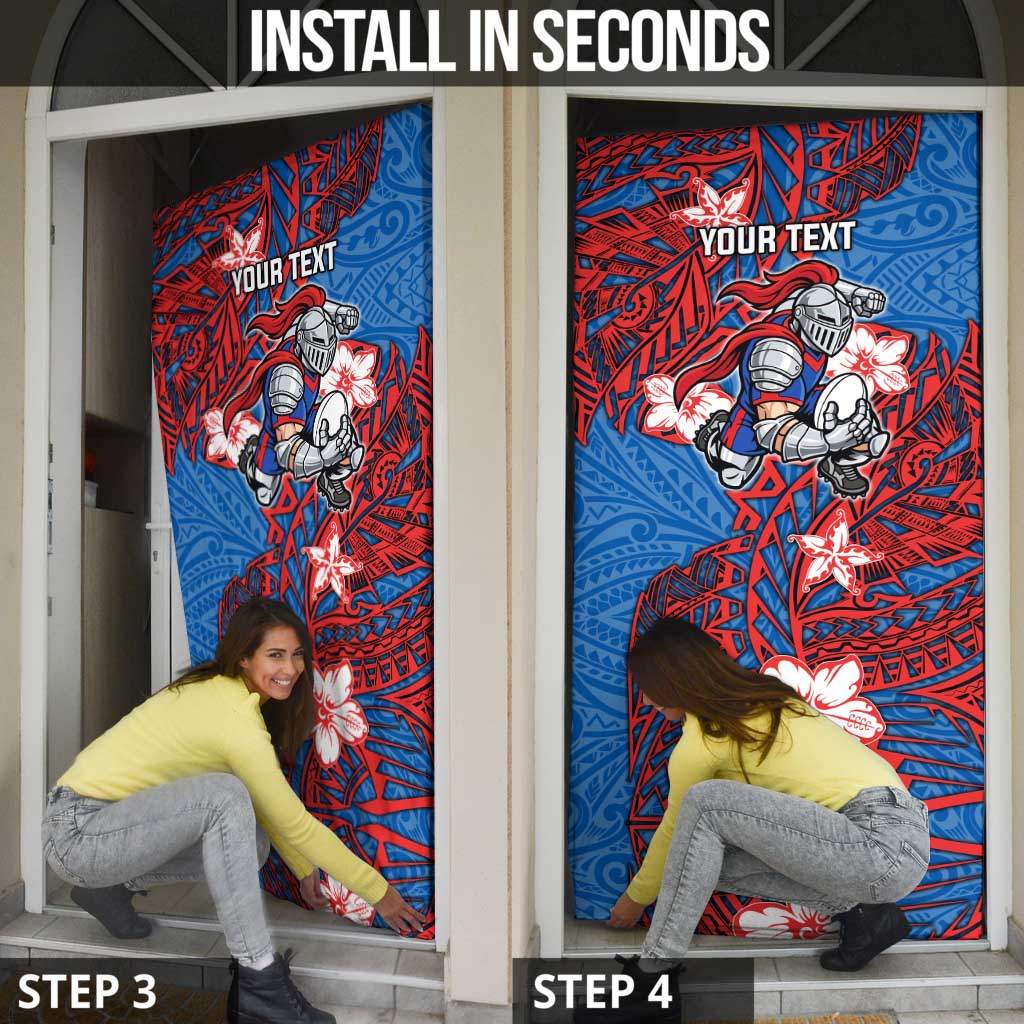 Personalised Newcastle Knights Door Cover Polynesian Tribal Pattern With Rugby Knight Mascot Art