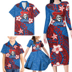 Personalised Newcastle Knights Family Matching Long Sleeve Bodycon Dress and Hawaiian Shirt Polynesian Tribal Pattern With Rugby Knight Mascot Art