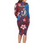 Personalised Newcastle Knights Family Matching Long Sleeve Bodycon Dress and Hawaiian Shirt Polynesian Tribal Pattern With Rugby Knight Mascot Art