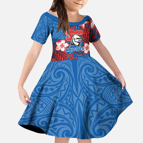 Personalised Newcastle Knights Family Matching Mermaid Dress and Hawaiian Shirt Polynesian Tribal Pattern With Rugby Knight Mascot Art