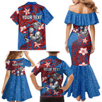Personalised Newcastle Knights Family Matching Mermaid Dress and Hawaiian Shirt Polynesian Tribal Pattern With Rugby Knight Mascot Art