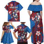 Personalised Newcastle Knights Family Matching Off Shoulder Maxi Dress and Hawaiian Shirt Polynesian Tribal Pattern With Rugby Knight Mascot Art