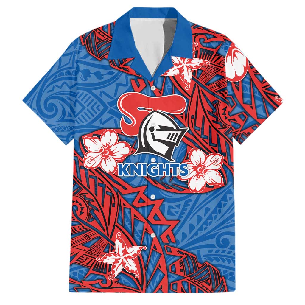 Personalised Newcastle Knights Family Matching Off Shoulder Maxi Dress and Hawaiian Shirt Polynesian Tribal Pattern With Rugby Knight Mascot Art