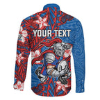 Personalised Newcastle Knights Family Matching Off Shoulder Maxi Dress and Hawaiian Shirt Polynesian Tribal Pattern With Rugby Knight Mascot Art