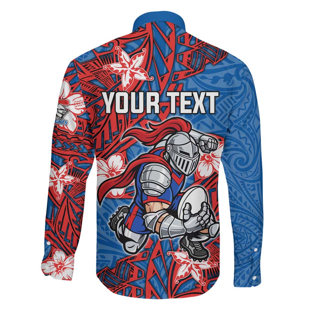 Personalised Newcastle Knights Family Matching Off Shoulder Maxi Dress and Hawaiian Shirt Polynesian Tribal Pattern With Rugby Knight Mascot Art