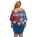 Personalised Newcastle Knights Family Matching Off Shoulder Short Dress and Hawaiian Shirt Polynesian Tribal Pattern With Rugby Knight Mascot Art