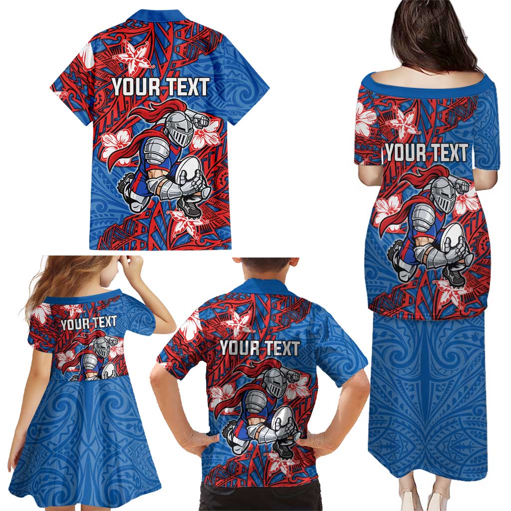 Personalised Newcastle Knights Family Matching Puletasi and Hawaiian Shirt Polynesian Tribal Pattern With Rugby Knight Mascot Art