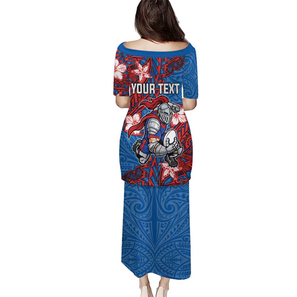 Personalised Newcastle Knights Family Matching Puletasi and Hawaiian Shirt Polynesian Tribal Pattern With Rugby Knight Mascot Art