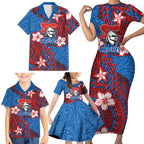 Personalised Newcastle Knights Family Matching Short Sleeve Bodycon Dress and Hawaiian Shirt Polynesian Tribal Pattern With Rugby Knight Mascot Art