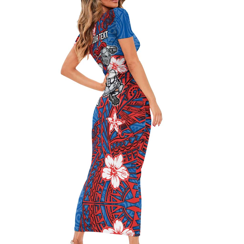 Personalised Newcastle Knights Family Matching Short Sleeve Bodycon Dress and Hawaiian Shirt Polynesian Tribal Pattern With Rugby Knight Mascot Art