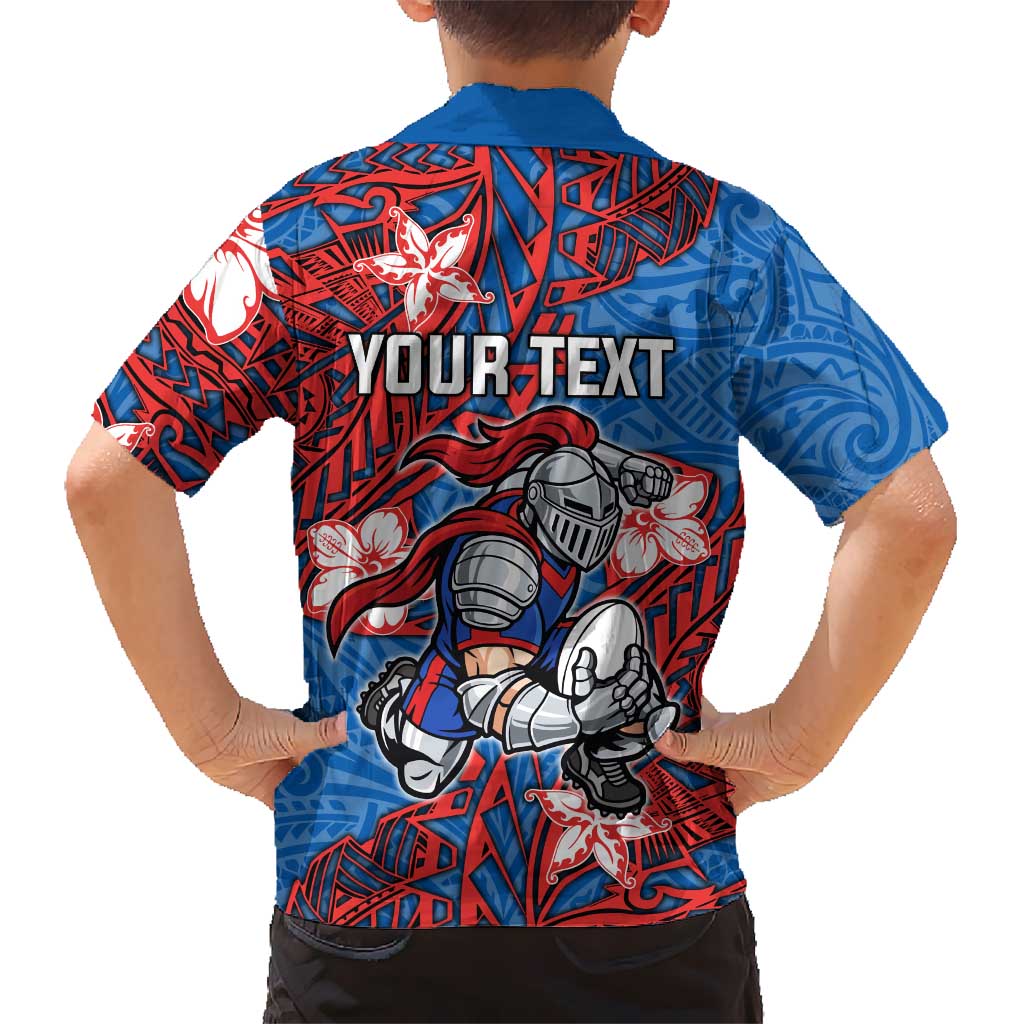 Personalised Newcastle Knights Family Matching Tank Maxi Dress and Hawaiian Shirt Polynesian Tribal Pattern With Rugby Knight Mascot Art