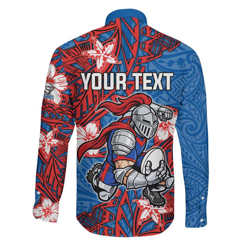 Personalised Newcastle Knights Family Matching Tank Maxi Dress and Hawaiian Shirt Polynesian Tribal Pattern With Rugby Knight Mascot Art