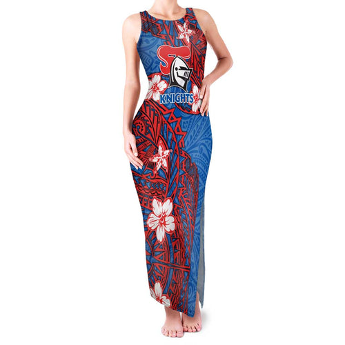 Personalised Newcastle Knights Family Matching Tank Maxi Dress and Hawaiian Shirt Polynesian Tribal Pattern With Rugby Knight Mascot Art