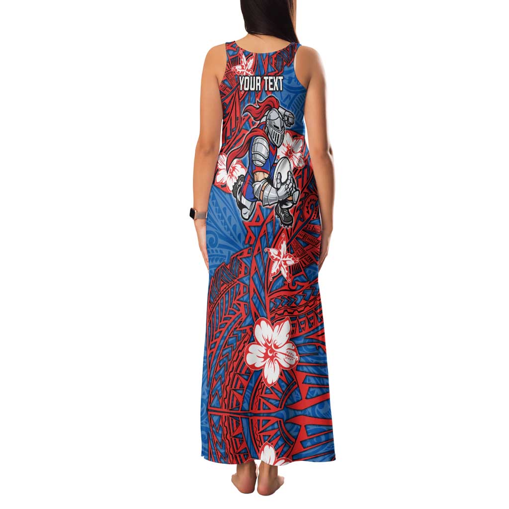 Personalised Newcastle Knights Family Matching Tank Maxi Dress and Hawaiian Shirt Polynesian Tribal Pattern With Rugby Knight Mascot Art