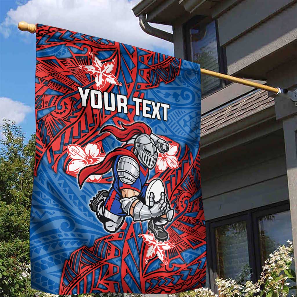 Personalised Newcastle Knights Garden Flag Polynesian Tribal Pattern With Rugby Knight Mascot Art
