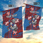 Personalised Newcastle Knights Garden Flag Polynesian Tribal Pattern With Rugby Knight Mascot Art