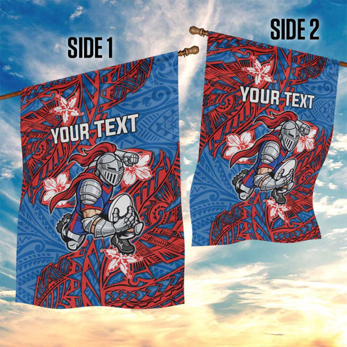 Personalised Newcastle Knights Garden Flag Polynesian Tribal Pattern With Rugby Knight Mascot Art