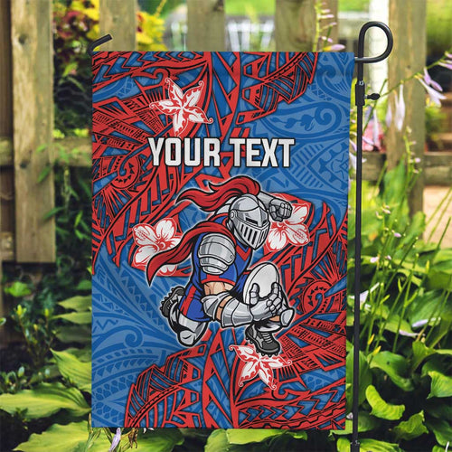 Personalised Newcastle Knights Garden Flag Polynesian Tribal Pattern With Rugby Knight Mascot Art