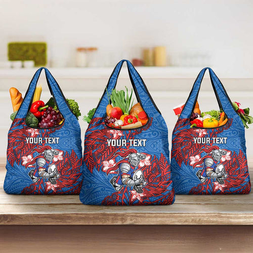 Personalised Newcastle Knights Grocery Bag Polynesian Tribal Pattern With Rugby Knight Mascot Art