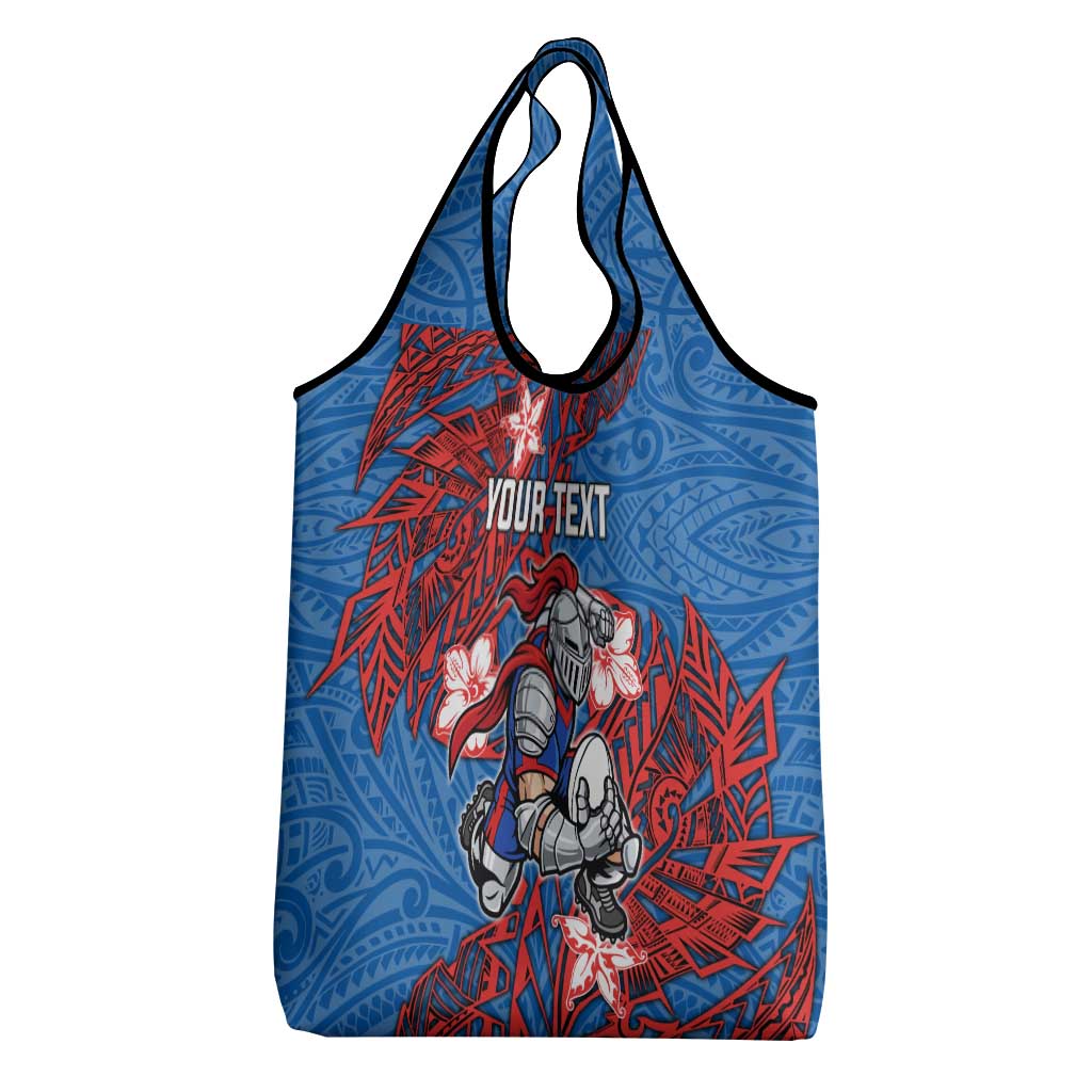 Personalised Newcastle Knights Grocery Bag Polynesian Tribal Pattern With Rugby Knight Mascot Art