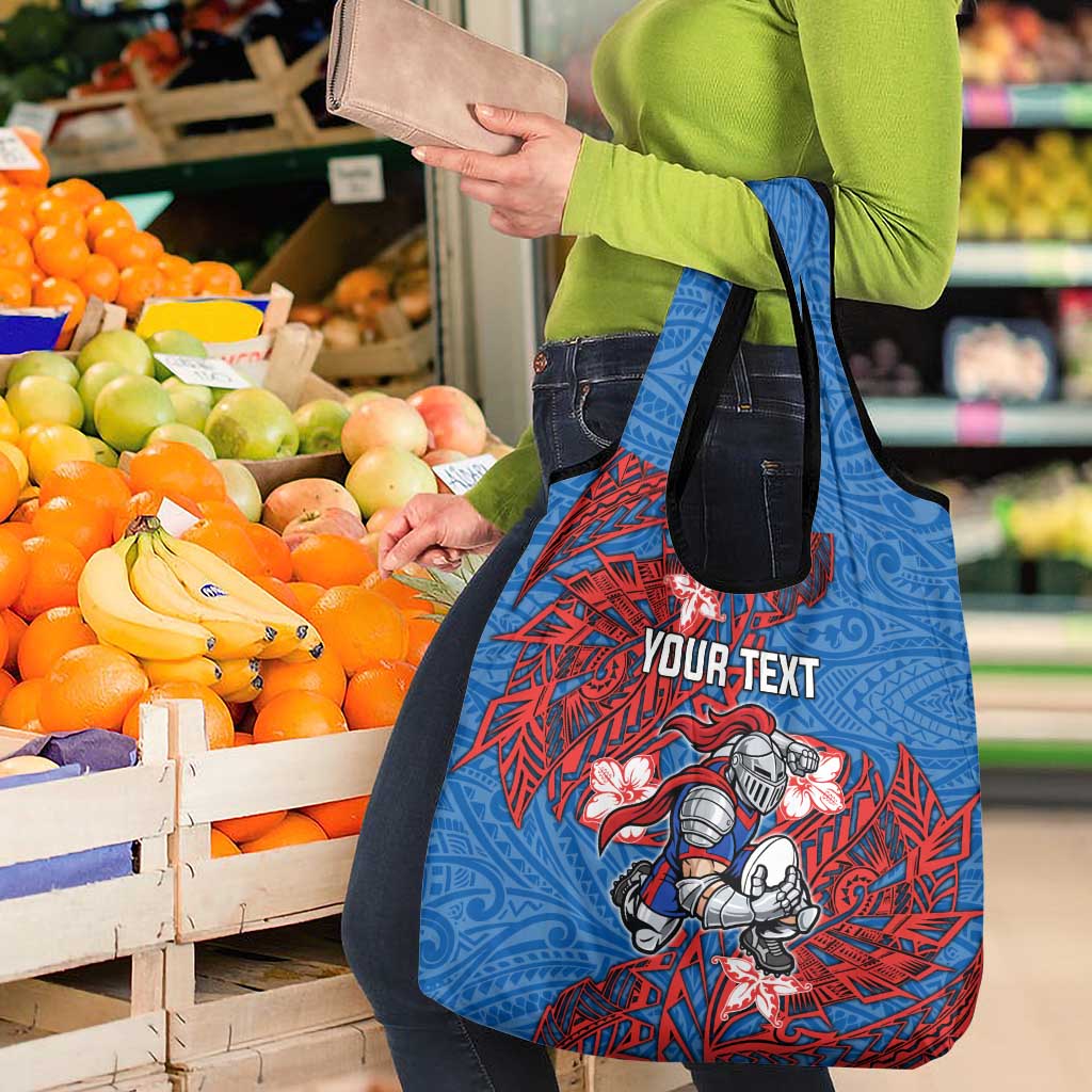 Personalised Newcastle Knights Grocery Bag Polynesian Tribal Pattern With Rugby Knight Mascot Art