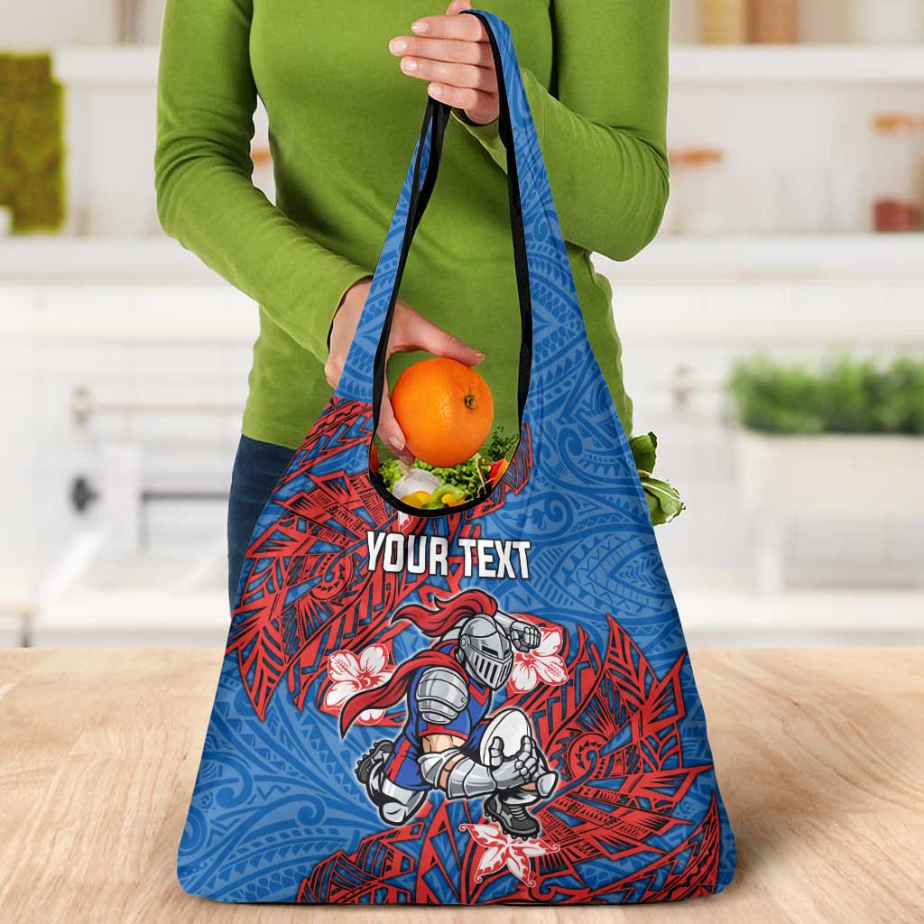 Personalised Newcastle Knights Grocery Bag Polynesian Tribal Pattern With Rugby Knight Mascot Art
