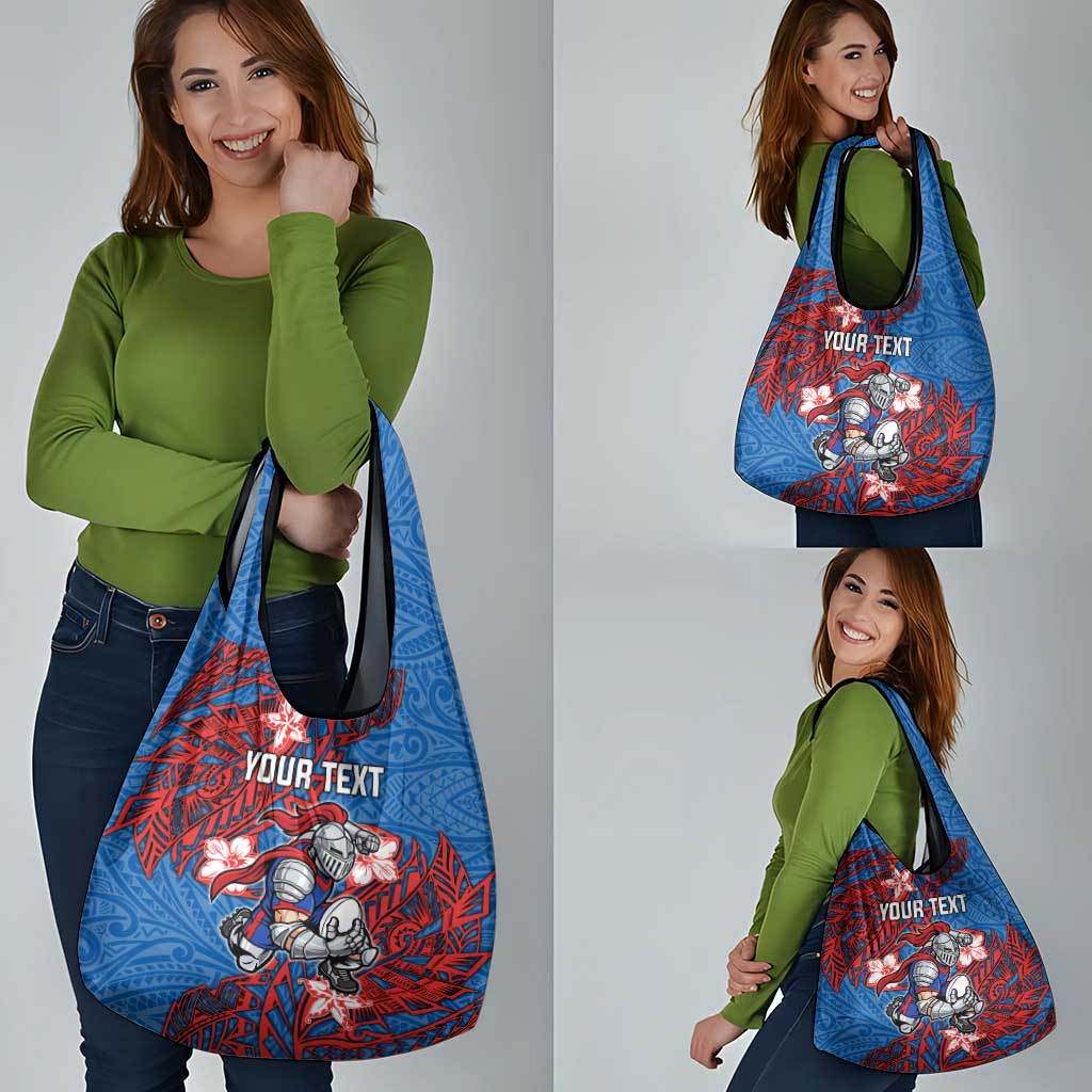 Personalised Newcastle Knights Grocery Bag Polynesian Tribal Pattern With Rugby Knight Mascot Art