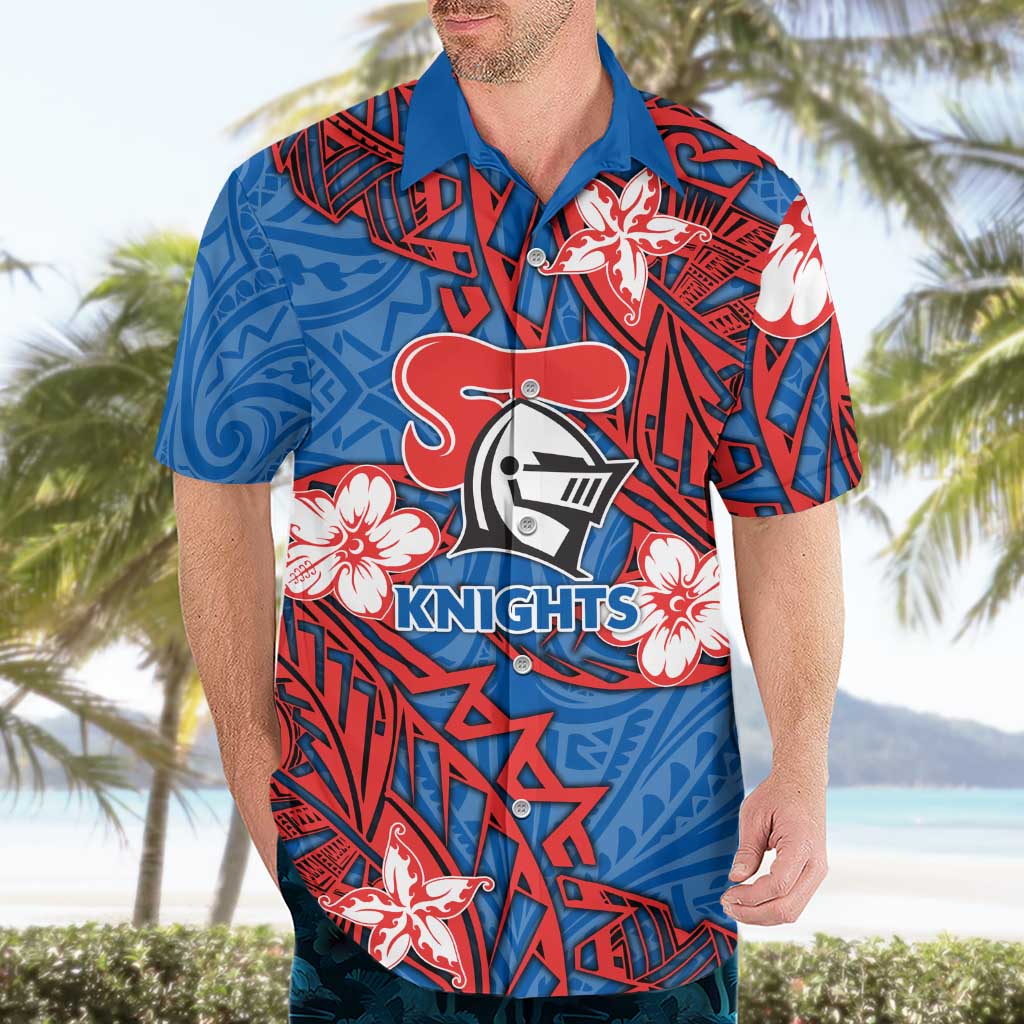 Personalised Newcastle Knights Hawaiian Shirt Polynesian Tribal Pattern With Rugby Knight Mascot Art