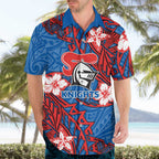 Personalised Newcastle Knights Hawaiian Shirt Polynesian Tribal Pattern With Rugby Knight Mascot Art