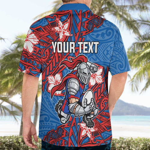 Personalised Newcastle Knights Hawaiian Shirt Polynesian Tribal Pattern With Rugby Knight Mascot Art
