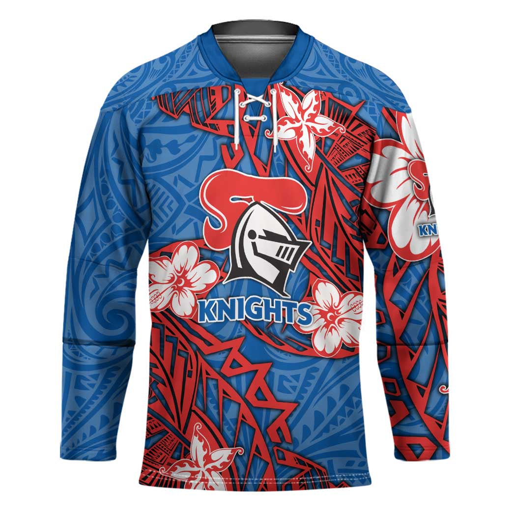 Personalised Newcastle Knights Hockey Jersey Polynesian Tribal Pattern With Rugby Knight Mascot Art