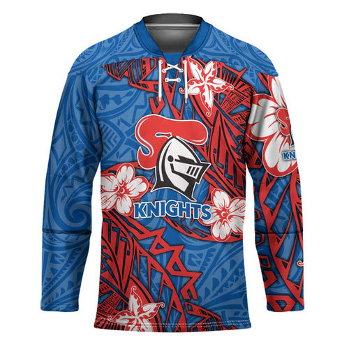Personalised Newcastle Knights Hockey Jersey Polynesian Tribal Pattern With Rugby Knight Mascot Art