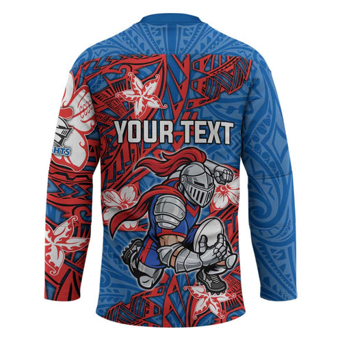Personalised Newcastle Knights Hockey Jersey Polynesian Tribal Pattern With Rugby Knight Mascot Art