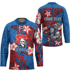 Personalised Newcastle Knights Hockey Jersey Polynesian Tribal Pattern With Rugby Knight Mascot Art