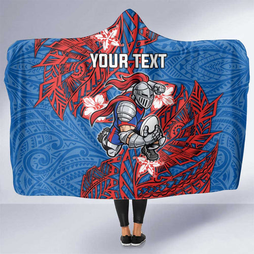 Personalised Newcastle Knights Hooded Blanket Polynesian Tribal Pattern With Rugby Knight Mascot Art