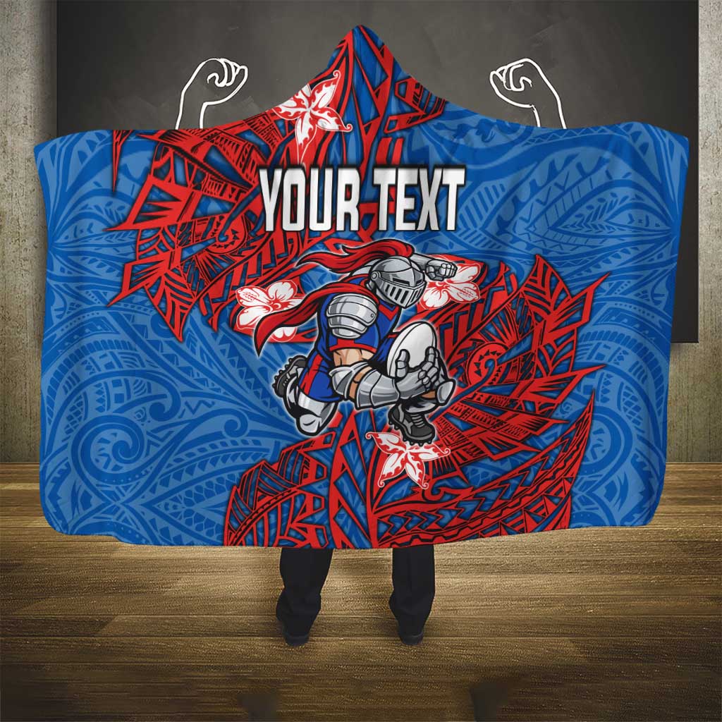 Personalised Newcastle Knights Hooded Blanket Polynesian Tribal Pattern With Rugby Knight Mascot Art