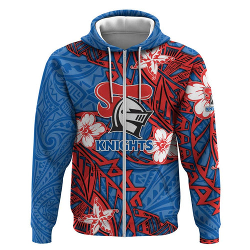 Personalised Newcastle Knights Hoodie Polynesian Tribal Pattern With Rugby Knight Mascot Art