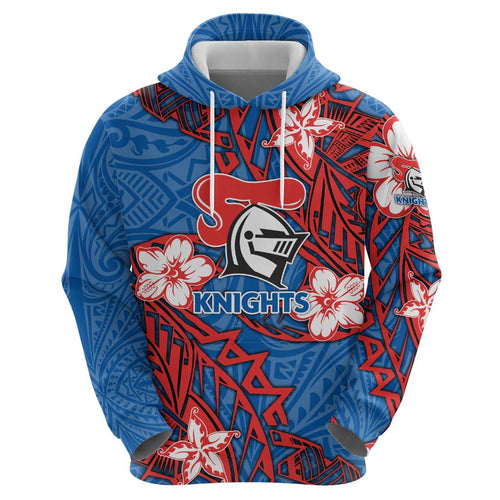Personalised Newcastle Knights Hoodie Polynesian Tribal Pattern With Rugby Knight Mascot Art
