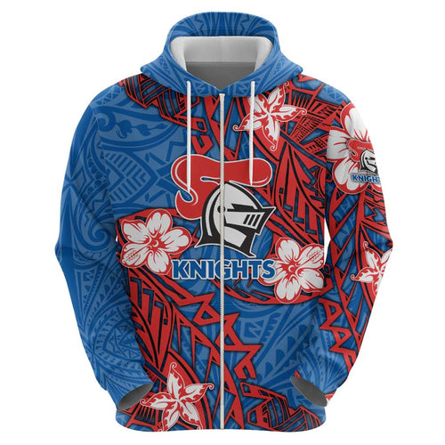 Personalised Newcastle Knights Hoodie Polynesian Tribal Pattern With Rugby Knight Mascot Art