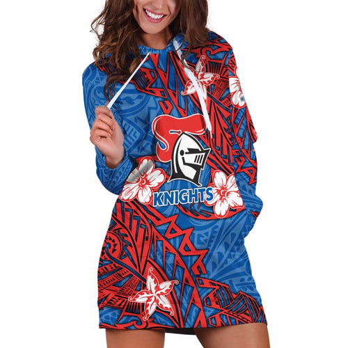 Personalised Newcastle Knights Hoodie Dress Polynesian Tribal Pattern With Rugby Knight Mascot Art