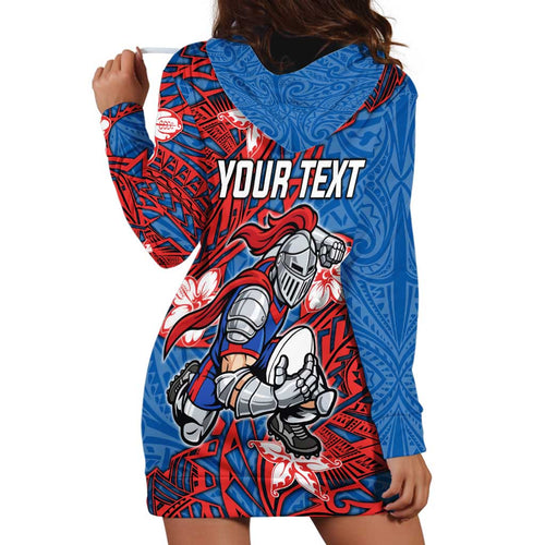 Personalised Newcastle Knights Hoodie Dress Polynesian Tribal Pattern With Rugby Knight Mascot Art
