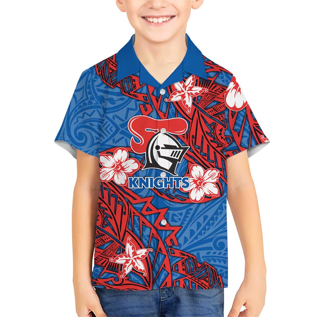 Personalised Newcastle Knights Kid Hawaiian Shirt Polynesian Tribal Pattern With Rugby Knight Mascot Art